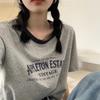 Clash of Colours Round Neck Short Sleeve T-shirt Women's Summer Letters Printed Loose Short Retro Tops