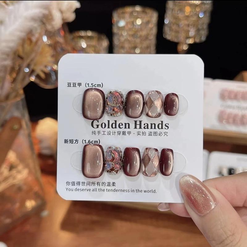 10pcs New Handmade Press On Nails Autumn&Winter Maillard False Nail Removable Wearable False Nail Art Daily Wear for Women&Girls