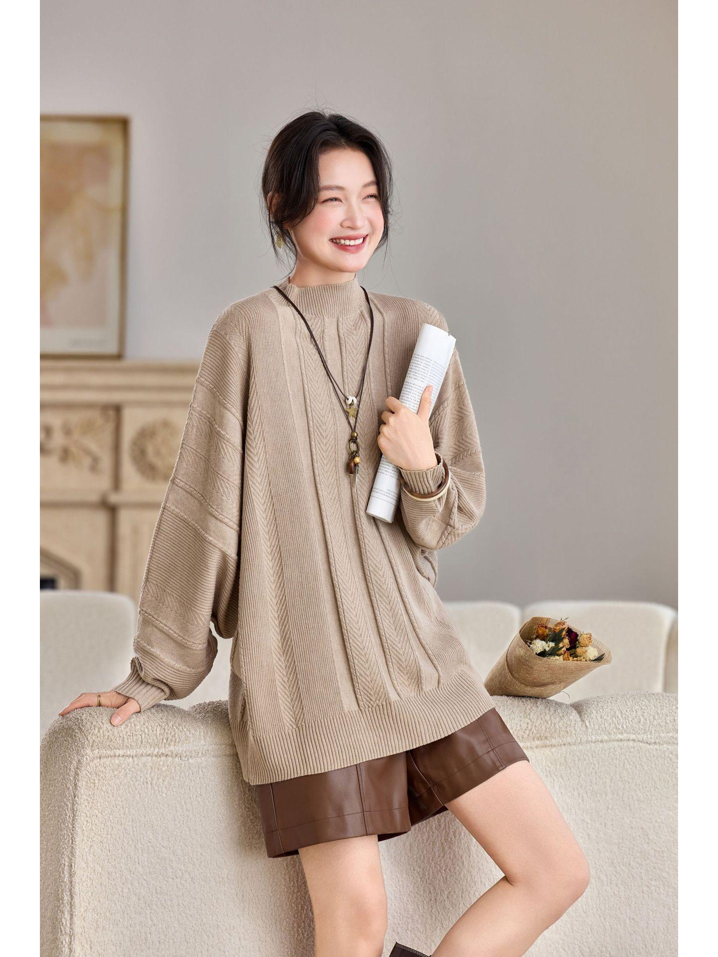 

Autumn/Winter 2025 Plus Size Batwing Sleeve Knit Sweater - Casual Korean Style, Loose and Slimming. Large абрикосовый