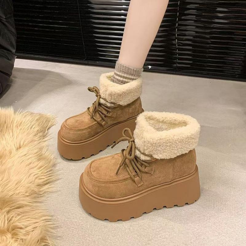 Women's Fur One PU Thick Bottom Heightening Winter Lightweight Padded Warm Snow Boots Non-slip Wear Casual Sports Cotton Boots