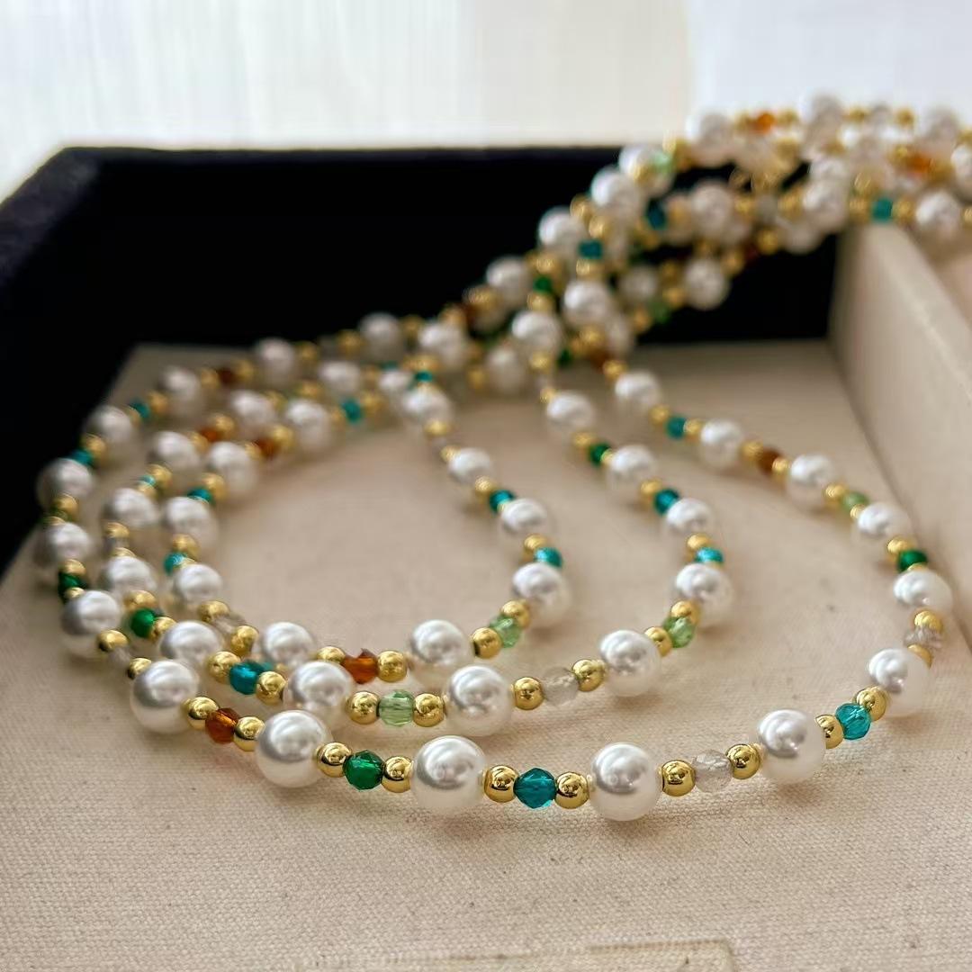 Vintage Colorful Design Sense Artificial Crystal Pearl Necklace Collarbone Chain
