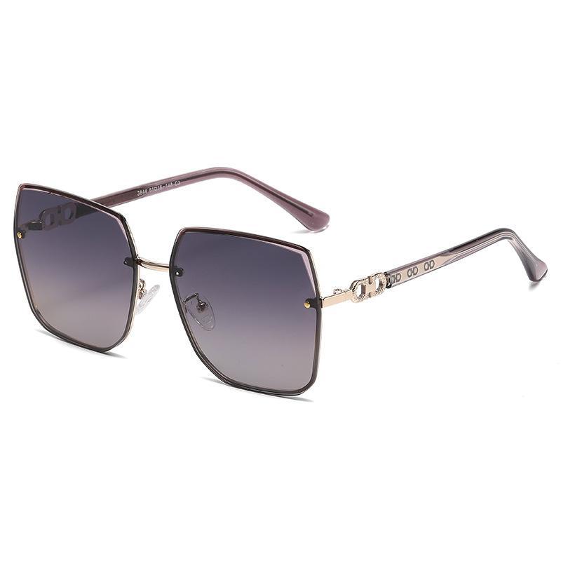 New European and American fashion square hollow polarized sunglasses women's personalized metal glasses legs sunscreen sunglasses women's