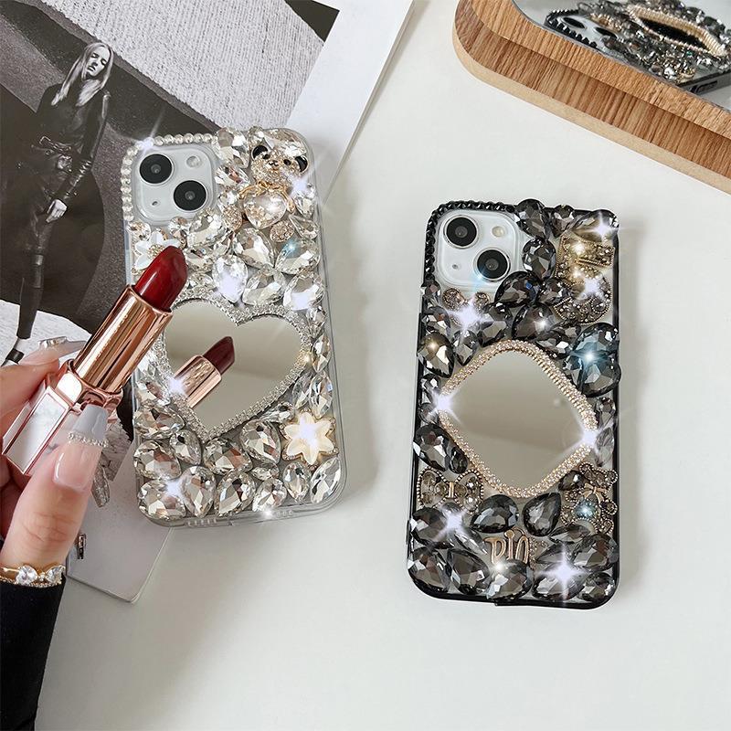 For IPhone16 Rhinestone Phone Case for Apple 15Promax Female 14 Mirror XR Light Luxury Style 8 Bear SE3