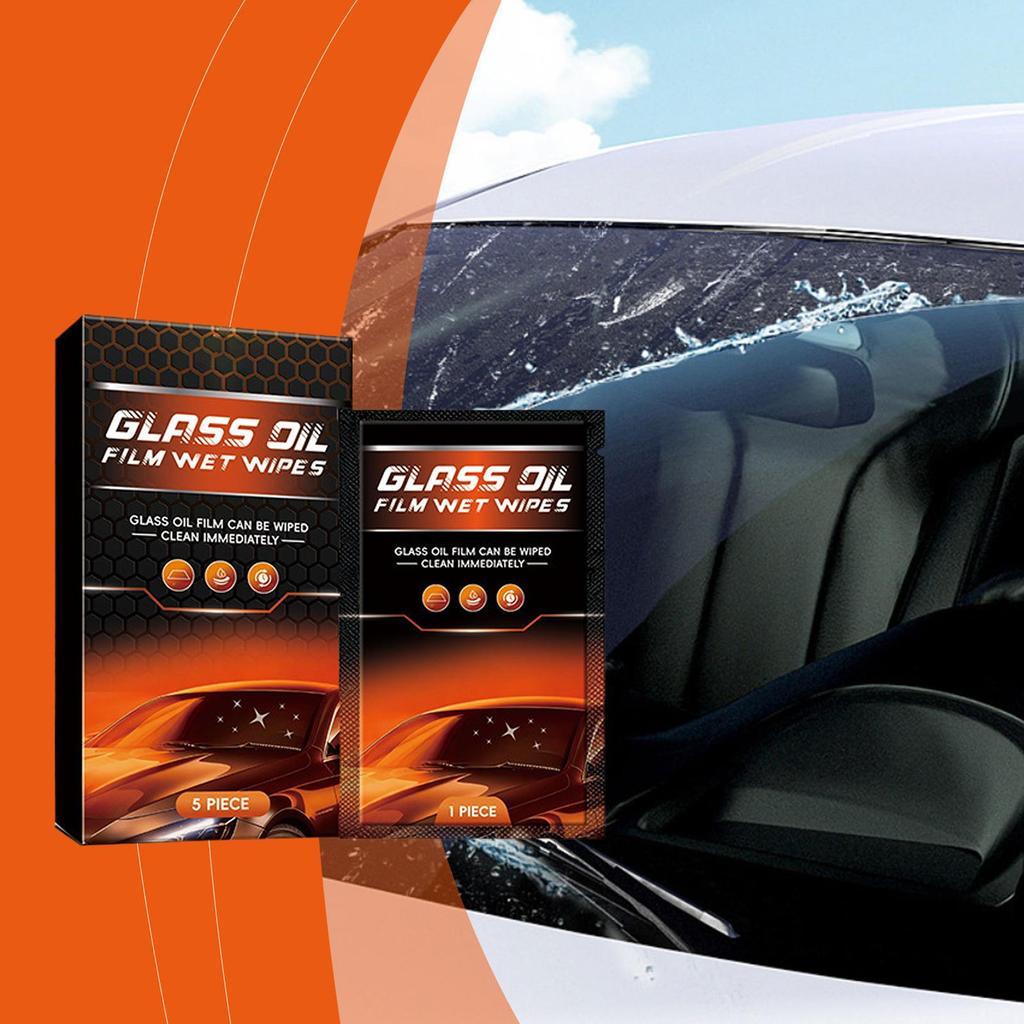 5Pcs Car Glass Oil Film Removal Wipes Car Window Glass Oil Film Remover for Automotive Truck SUV Vision Clarity Visibility