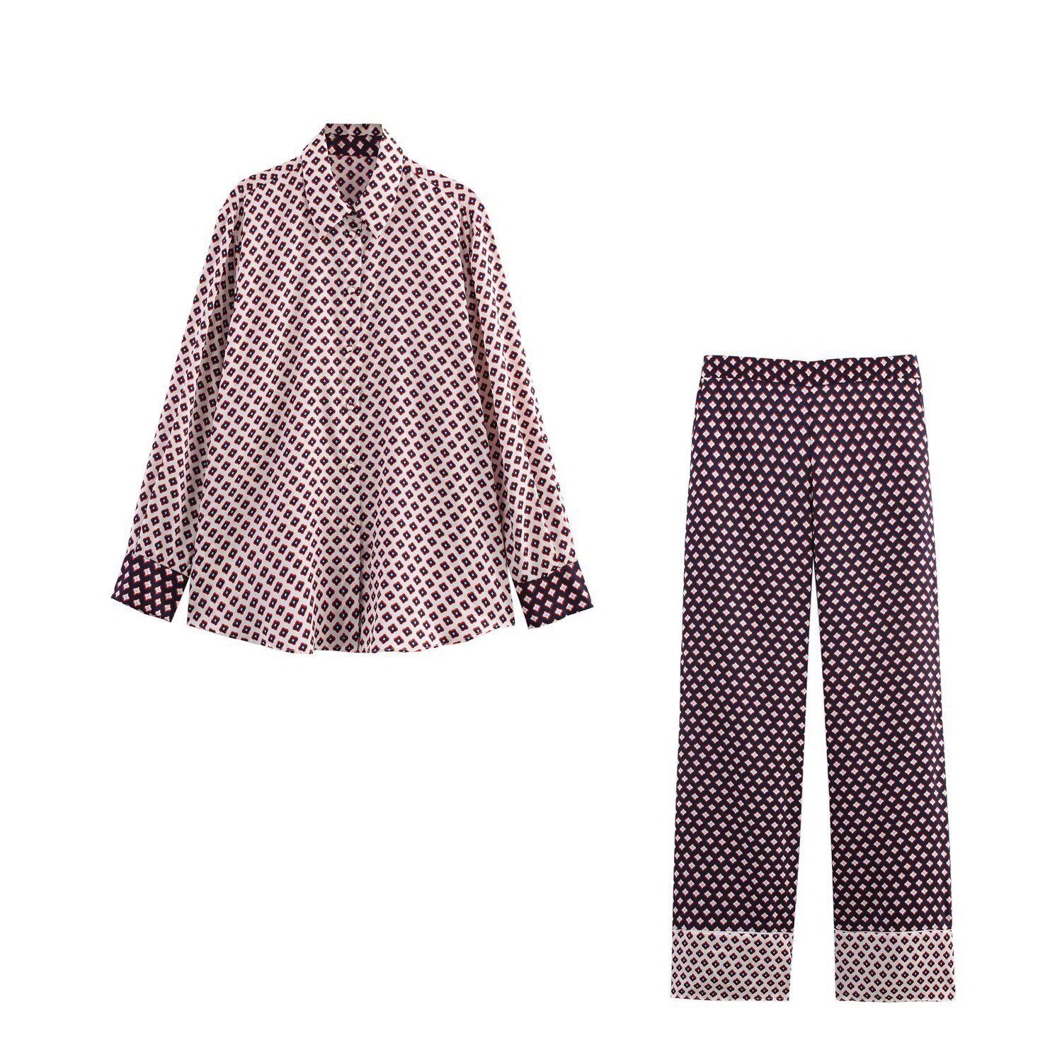 

2025 Spring Women s Printed Shirt & Straight-Leg Pants Set 11305 S