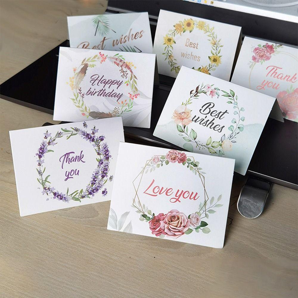 100PCS Multicolor Thank You Card Package Decoration I Love You Best Wishes Card Floral Pattern Party Gift Gretting Cards