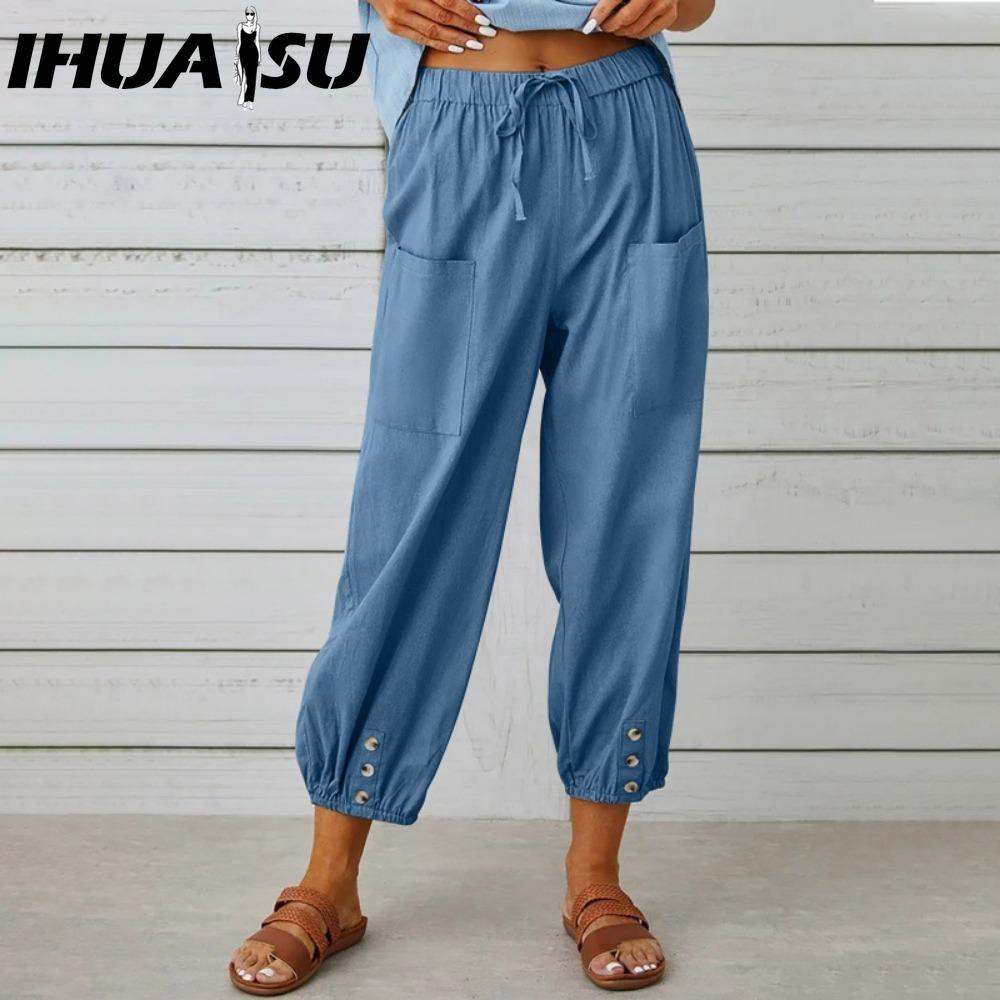 

IHUASU 12 цветных женских модных повседневных брюк с однотонным принтом и капри XXXXXL небесно-голубой