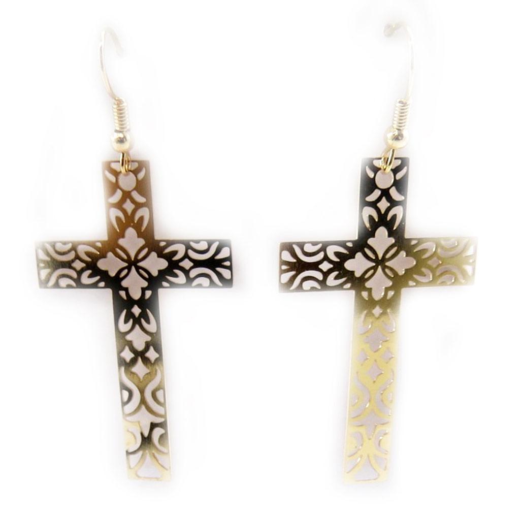 Les Trésors De Lily [L3042] - Boucles Plaqué Or 'Croix' Doré - 55x25 mm