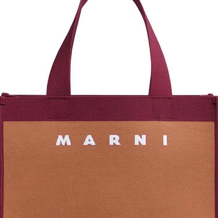 Marni Logo Print Color Block Design Tote Bag Women Tote Bags Brown Purple SHMP0076A2P4602ZO196