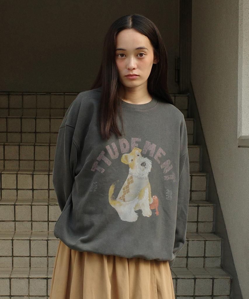 TTUDEMENT English Dog Graphic Sweatshirt_Charcoal