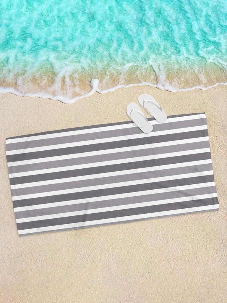 Couple Size Striped Beach Towel, Soft Absorbent Polyester Fabric, Modern Knit Design, Ideal for Travel, Vacation, Pool & Camping