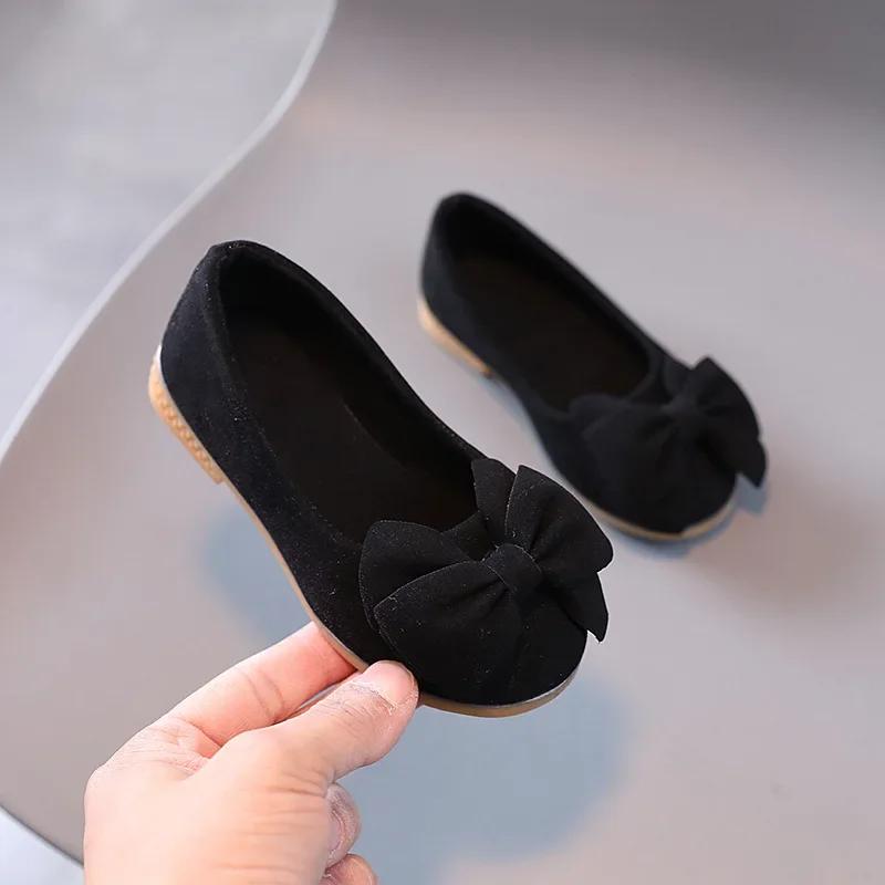 

Children s Leather Shoes Spring Autumn Sweet Ballet Flats for Girls Soft Bottom Versatile Kids Princess Fashion Dance Loafers 23 чорний