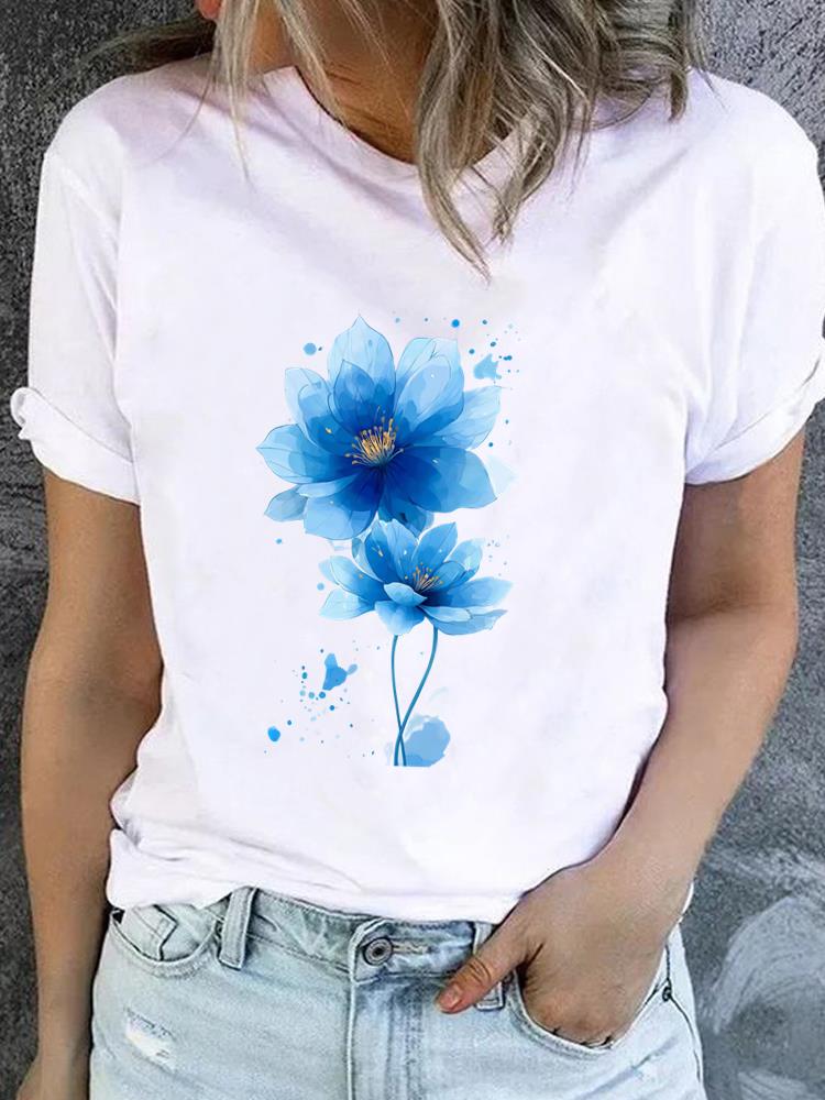(Asian Size) Style Flower Trend 90s Casual Short Sleeve T Tee Top Clothing Shirt Women Printed Lady Fashion Female Graphic T-shirts