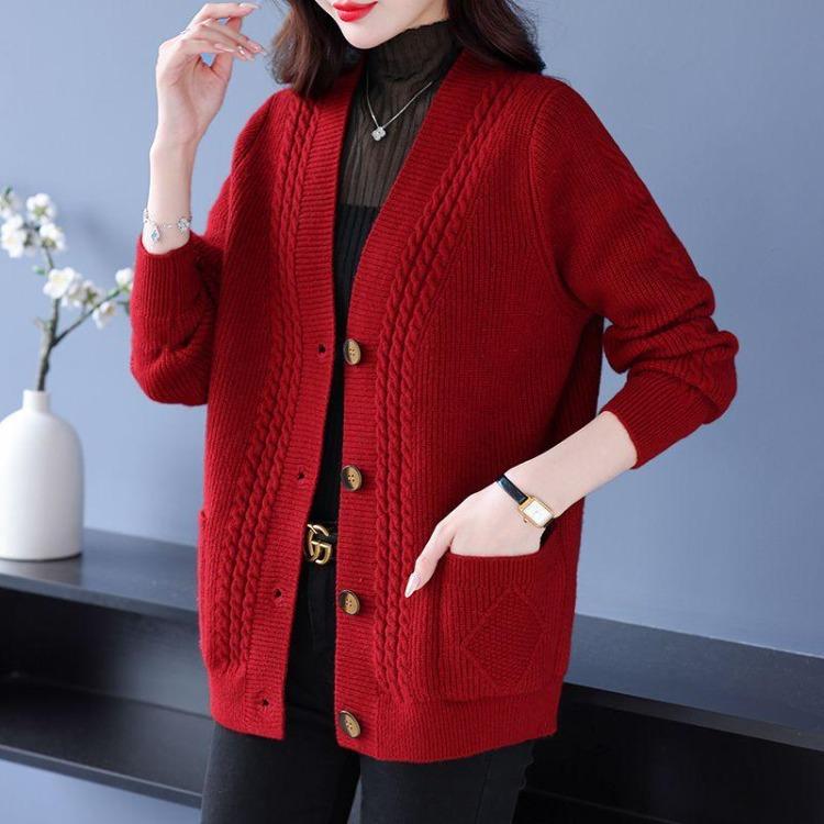 Plus Size Autumn Spring Knitted Cardigan Sweater Top Jacket Outerwear