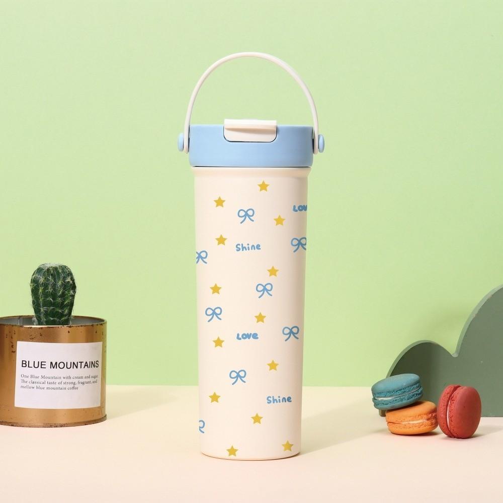 Portable Bowknot Insulated Cup Stainless Steel Solid Color Vacuum Mug Handle Thermal Car Coffee Cup Travel
