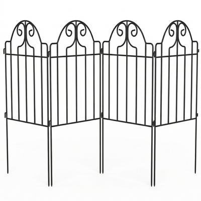 Set of 4 Metal Garden Fences 125x57 Cm with Arched Design Sturdy Easy To Install for Patio Lawn Black
