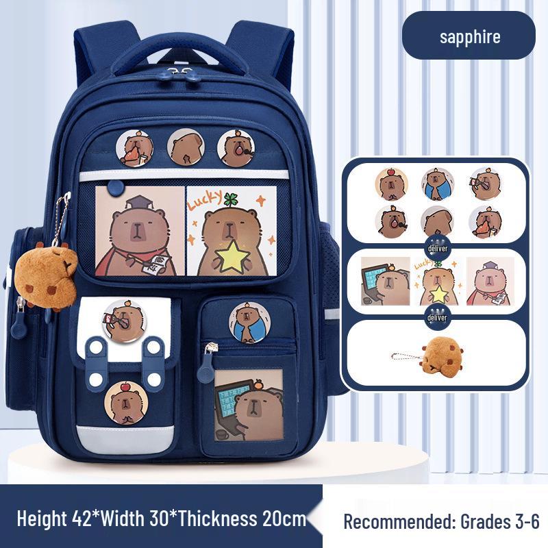 Large Capacity Capybara Cartoon Backpack - Water-Repellent School Bag for Kids