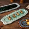 Retro Japanese-style Irregular Ceramic Long Plate Glazed Edge Sushi Snack Serving Platter Restaurant Household Ceramic Tableware