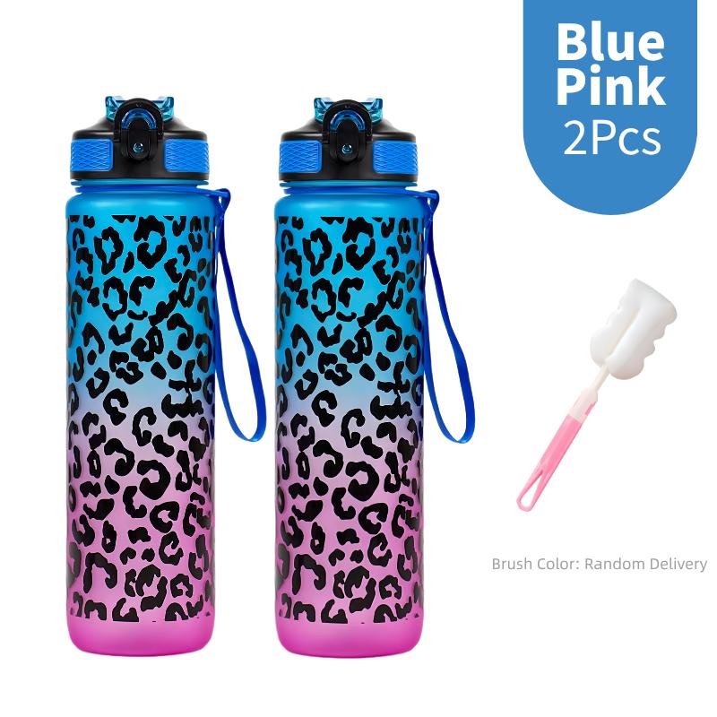 1 Liter Large Capacity Leopard print Plastic Cup Leak Proof Sports Water Bottle Drink items Outdoor Travel Portable Gym Bottle