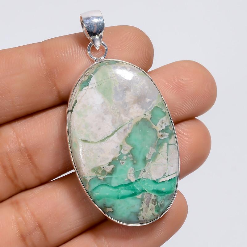 

Exclusive Top Grade Qualite 100% Natural Variscite Oval Shape Ethnic Style Handmade Jewelry 925 Steling Silver Plated Pendant 1.9 WSJ-4999 1.9