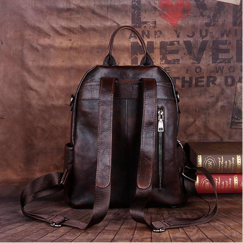 Johnature Retro Hakiki Deri Kadın Sırt Çantası Büyük Kapasiteli Eğlence Birinci Katman İnek Derisi El Yapımı Kadın Seyahat Çantaları