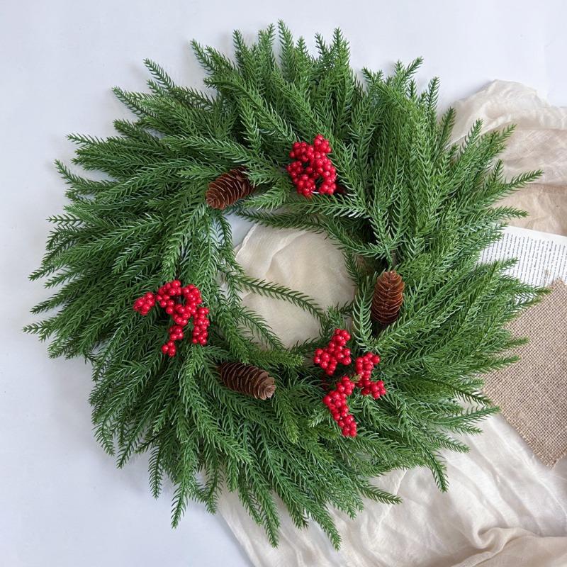 Artificial Simulation Green Plants, Pine Needles, Red Fruit Wreaths, Christmas Pinecone Decorative Storefront Pendants
