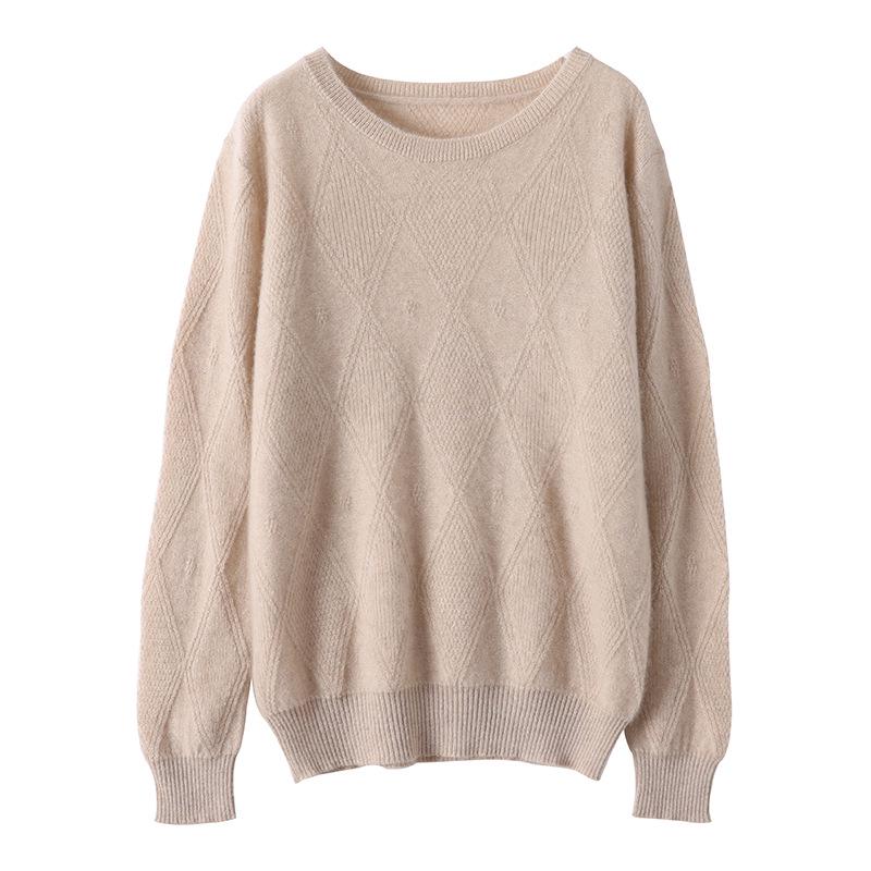 Maglione da donna in lana Autunno/Inverno - Pullover a girocollo lavorazione jacquard a rombi