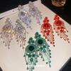 Silver Needle Retro Rhinestone Tassel Earrings: Luxurious, High-End Studs with Exaggerated Personality