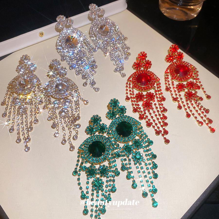 Silver Needle Retro Rhinestone Tassel Earrings: Luxurious, High-End Studs with Exaggerated Personality