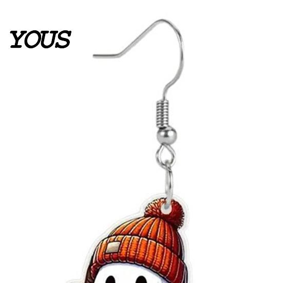 Skin Friendly Earrings 1 Pair White Ghost Pumpkin Drink Earrings, Gothic Hip Hop Halloween Drop Cute Novelty Jewelry Gift for Women Party Accessories