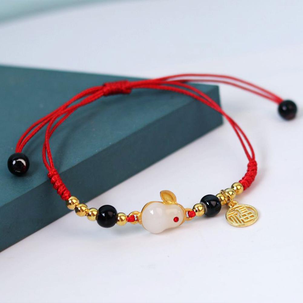 Jade Rabbit Bracelet Women Handmade Red Black Rope Charm New Year Lovers Bracelets Jewelry Frie R9D0