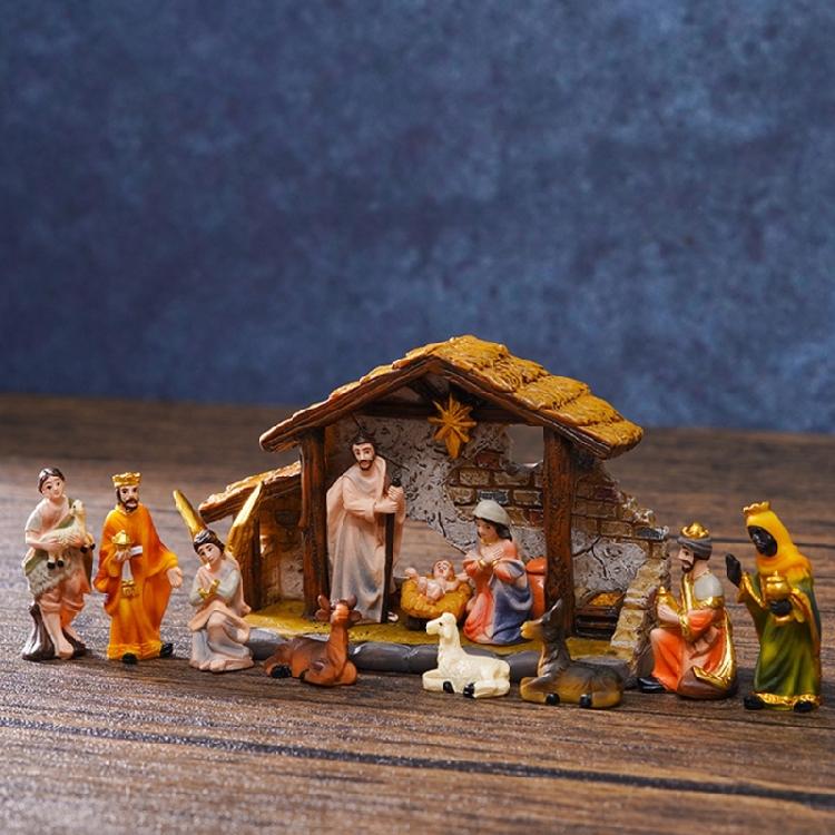 Weihnachts Krippenfiguren Harz Krippe Heilige Familie Krippenszene Statue für Weihnachten Innen Haus Tischdekorationen