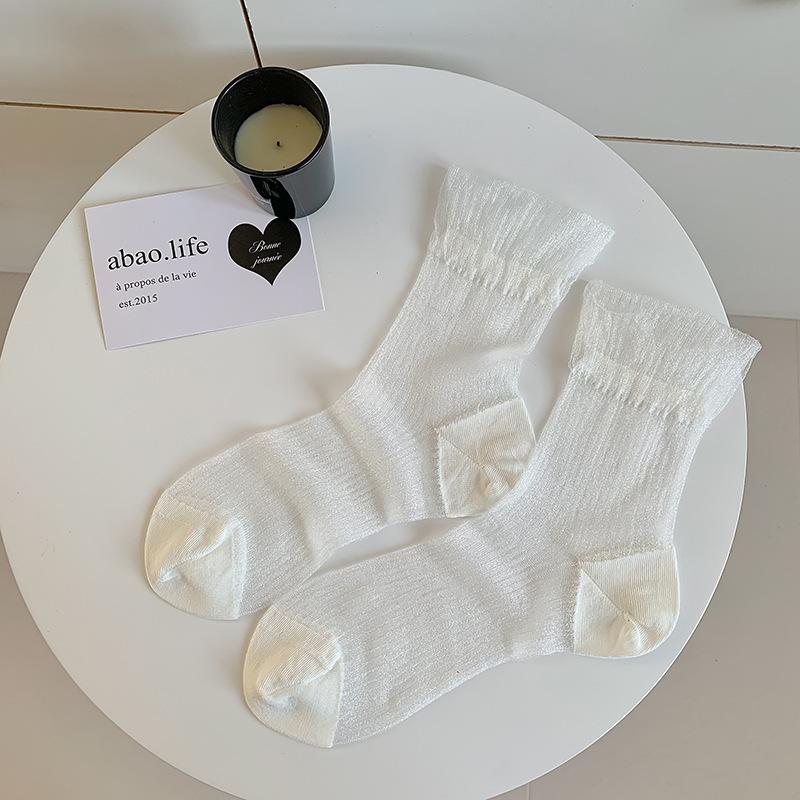 Female Summer Lace Ballet Wind Breathable Clear Glass Silk Mid Tube Pile Socks