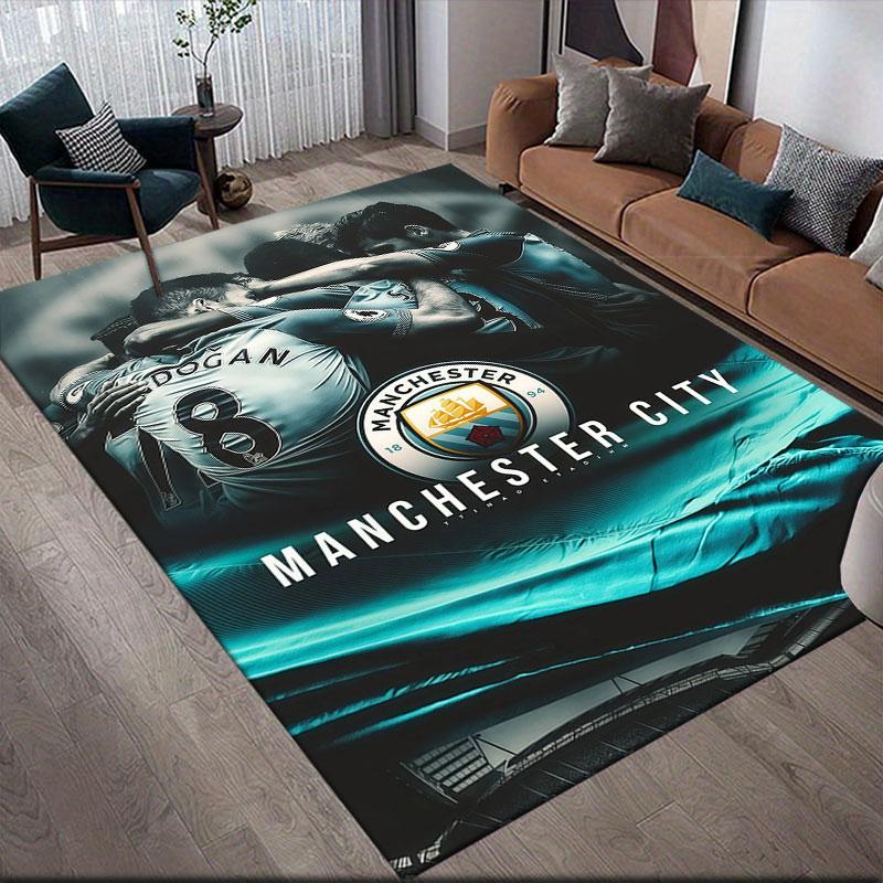 Alfombra Estampada de Franela Man City, Decoración para Sofá del Hogar para Sala de Estar y Dormitorio, Alfombrilla de Suelo de Franela Antideslizante para Sala de Juegos