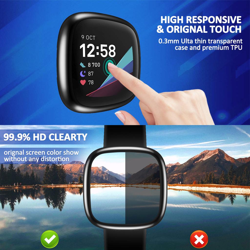 Screen Protector For Fitbit Sense 2 Case Full Soft TPU Plated Bumper Protective Cover Fitbit Versa 4/Sense 2 case Accessories