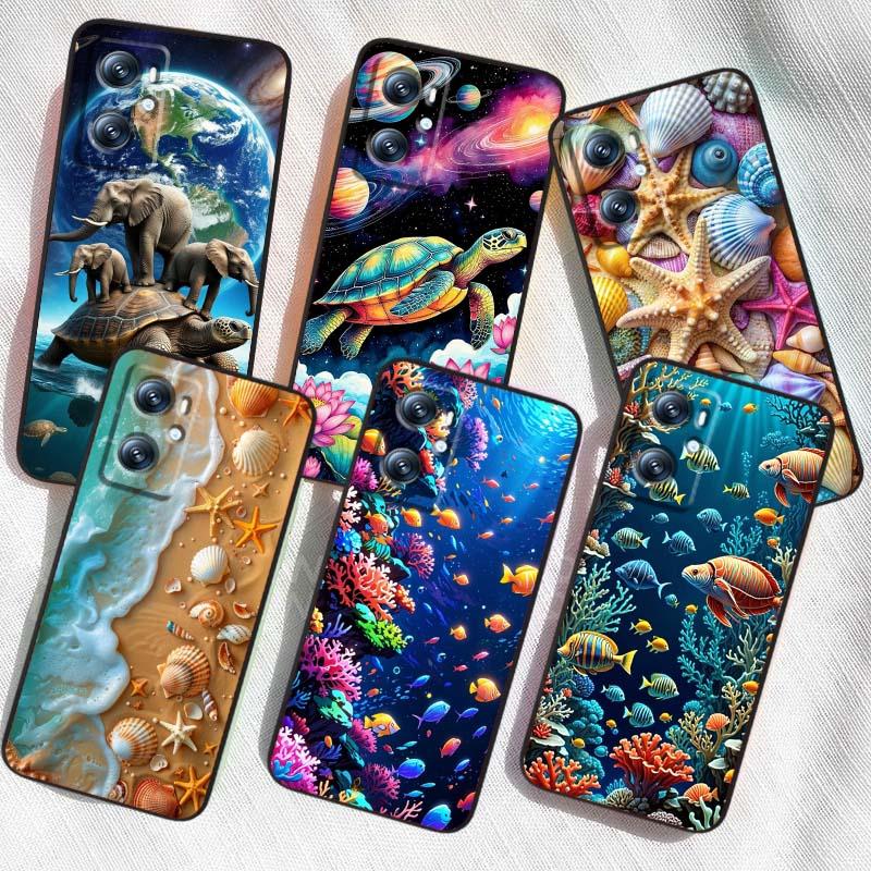 Cartoon Anime Turtle Elephant Phone Case For OPPO Reno 5 6 7 A96 A40 A58 Realme GT A74 A78 Neo2 A74 A78 Find X5 X3 X7 X8 Black
