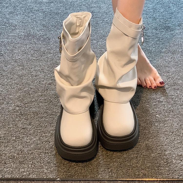Móda Dámské krátké holínky 2025 jarní nový styl trendy a trendy pikantní holka retro všestranné silné podrážky kalhoty a boty