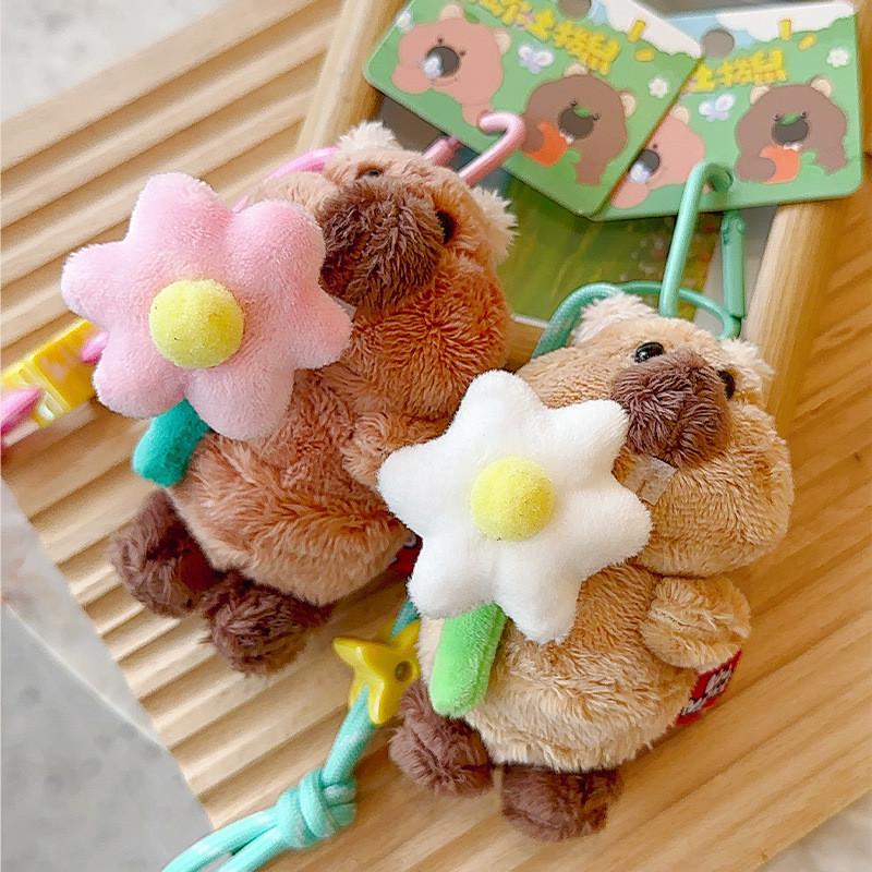 Picking Flower Groundhog Plush Pendant Cute Cartoon Animal Keychain Gift Small