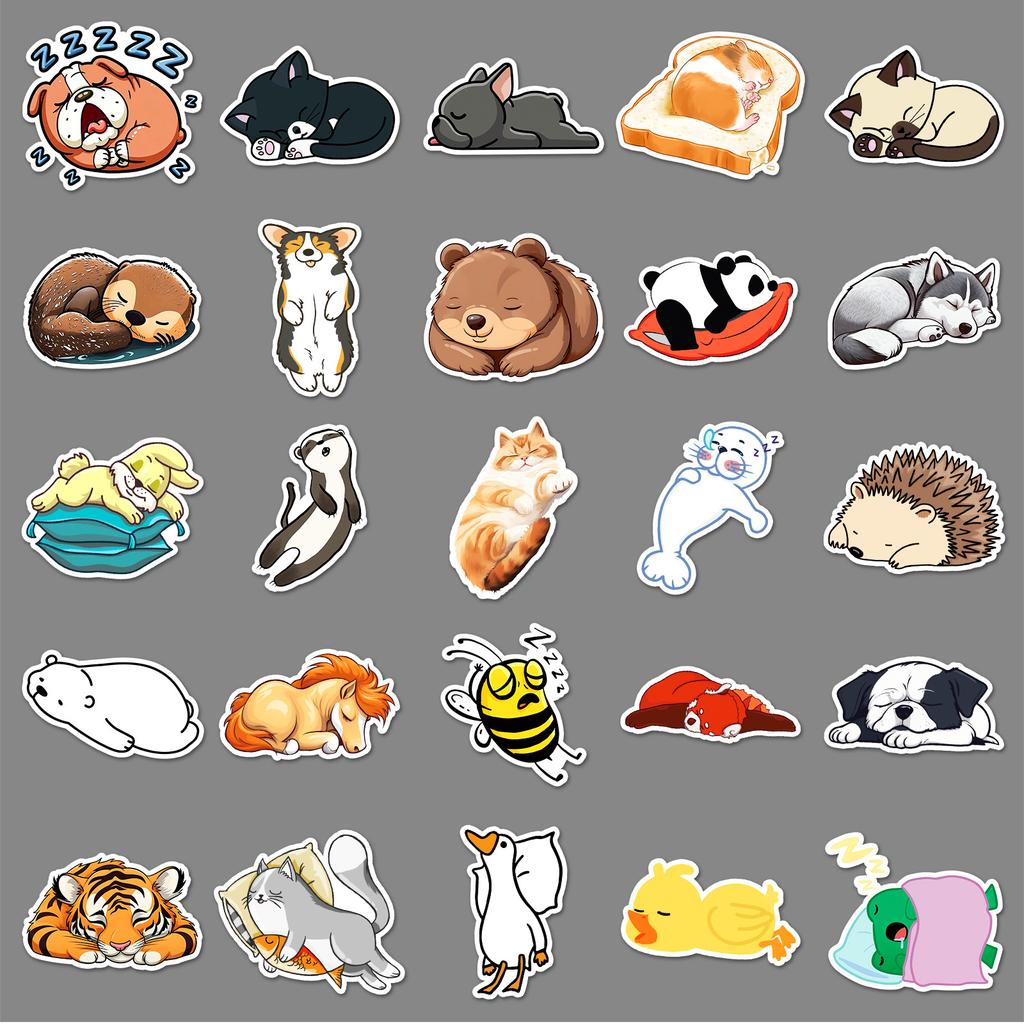 50 Sleeping Animals Doodle Stickers Personality Cartoon Cute Panda Decorative Water Cup Suitcase Stickers