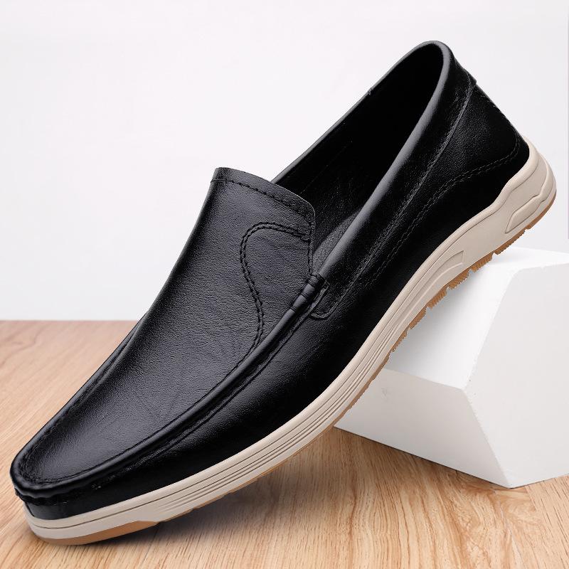 Men s Autumn Leather Loafers: British Style, First Layer Cowhide, Breathable Slip-On Casual Shoes 40 чёрный