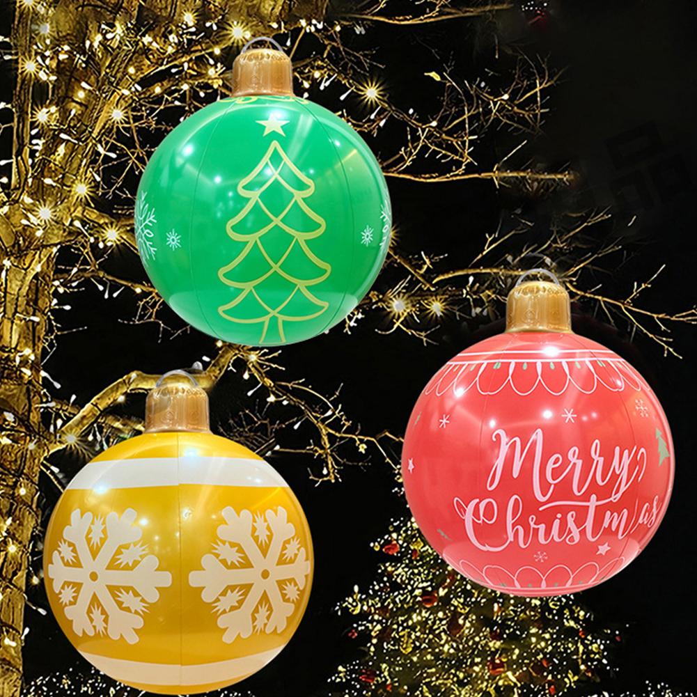 48cm Christmas Inflatable Ball Pendant Colored Xmas Print Ball Decoration Ornament Celebration Ball Party Home Festive Decor