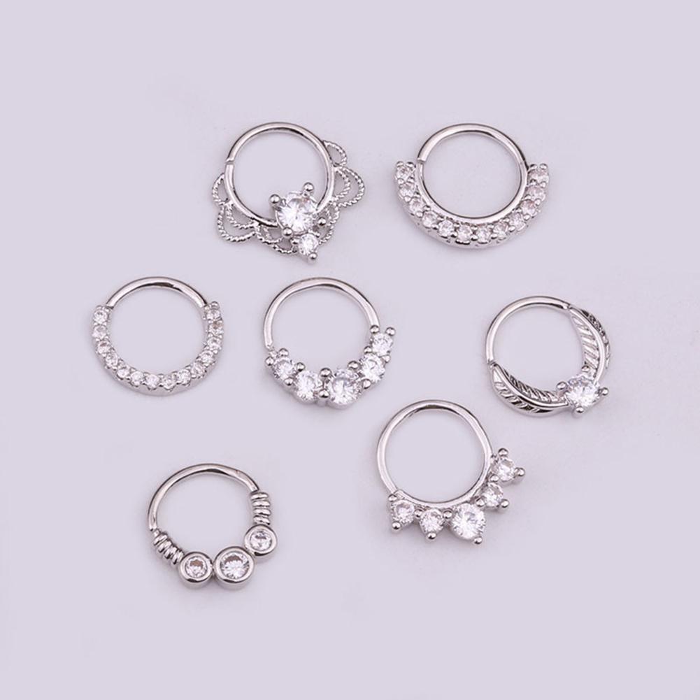 1Pc Women Cubic Zirconia Inlaid Nose Ring Helix Earring Hoop Piercing Jewelry