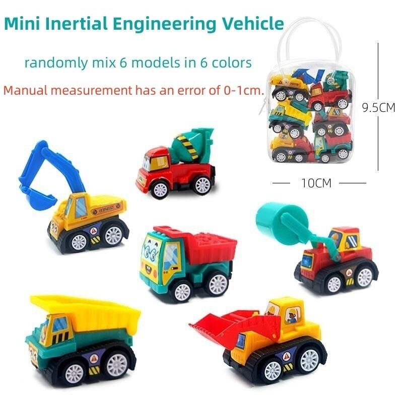 6Pcs Mini Inertial Pull Back Engineering Car Collecti High Quality Durable Design Safe for Children On Child Children Cartoon Playthings Birthday Pres