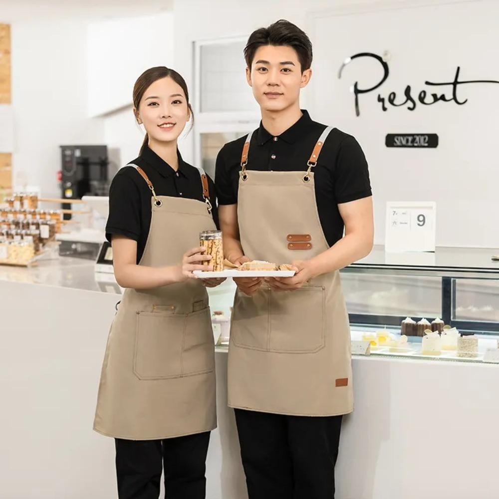 

Canvas Waterproof Pinafore Pockets Solid Color Pinafore Gifts Sleeveless Apron сірий