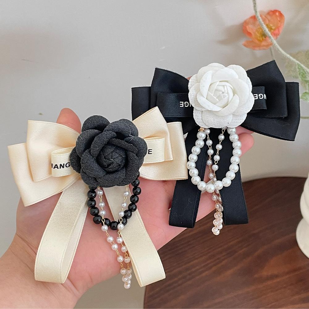 Luxurious Camellia Bow Pearl Chain Brooch Ladies Wedding Dress Decorations New Souvenir Gifts for Girls Bag Charm