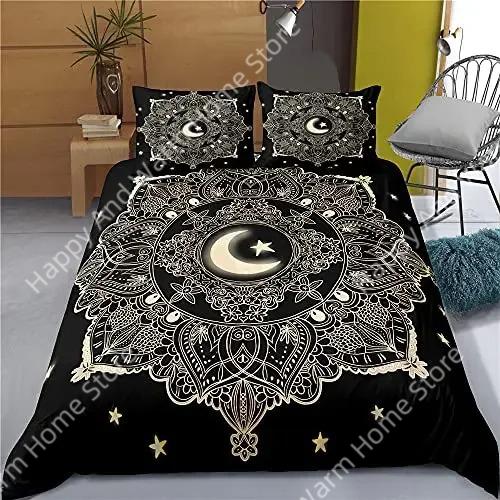 Hamsa Hplus Beding Set Boho Mplusala Soft Duvet Cover Set Black Gold Bohemia Bed Linen Set Fatima Hplus Bed Linen Lucky Hplus Comfortable Quilt Cover