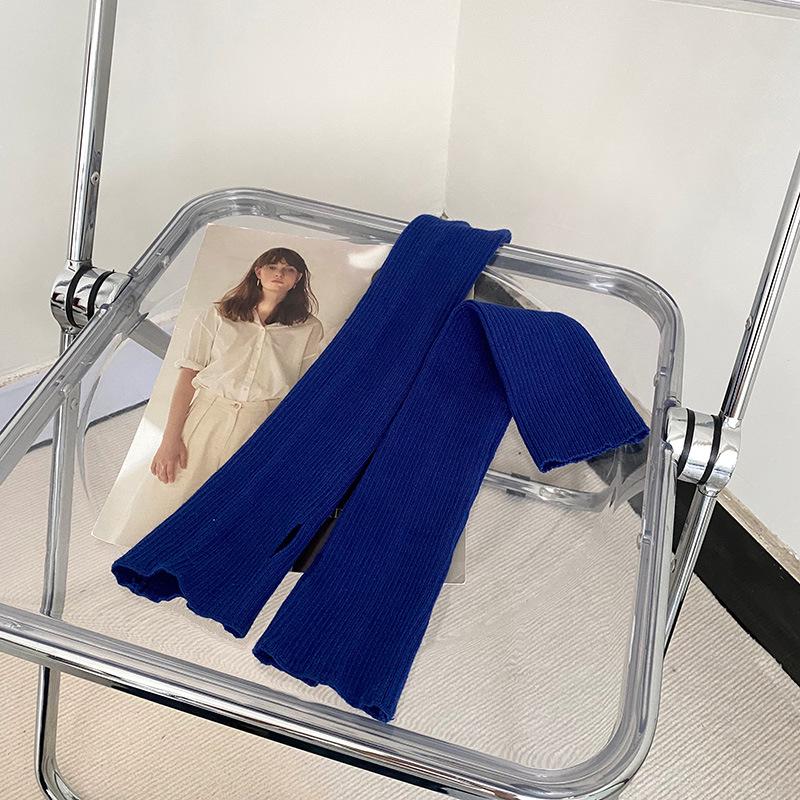 Petrolfarbene einfarbige lange fingerlose Damen-Armstulpen aus gestrickter Wolle - Warm und kältefest