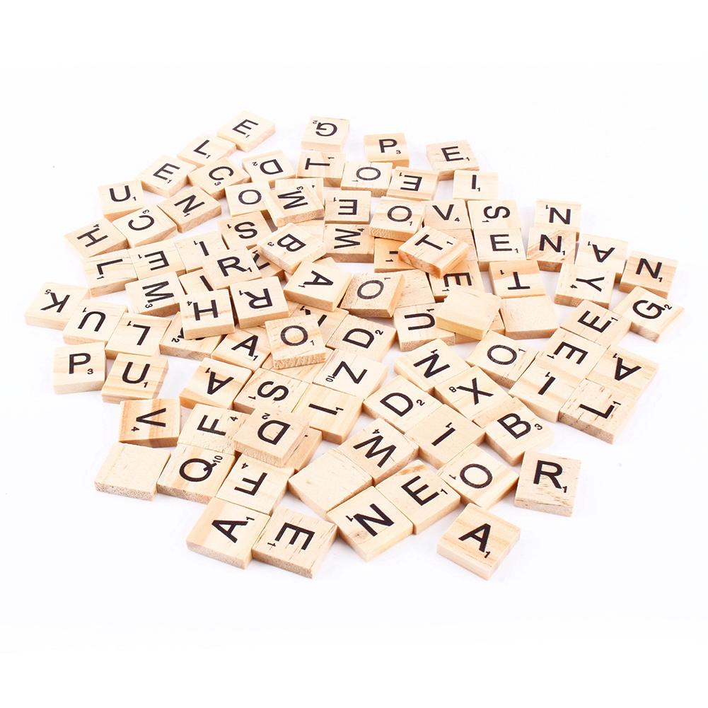 100pcs Puzzle Tiles Letters Alphabet Wooden Pieces Numbers Pendants Spelling