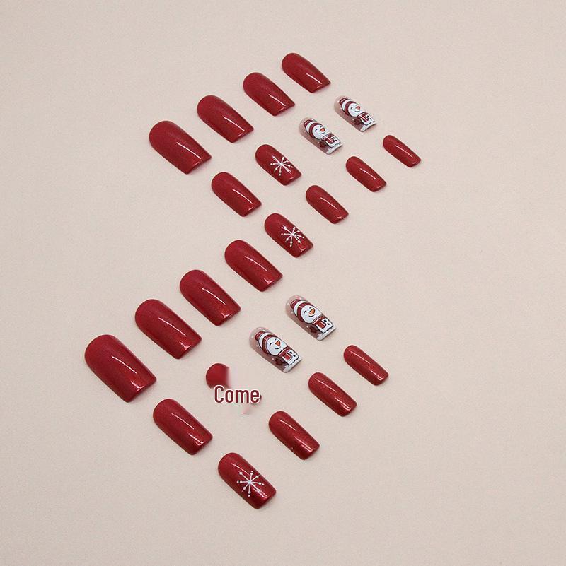 Aurora Red European Snowman Medium-Length Christmas Nails