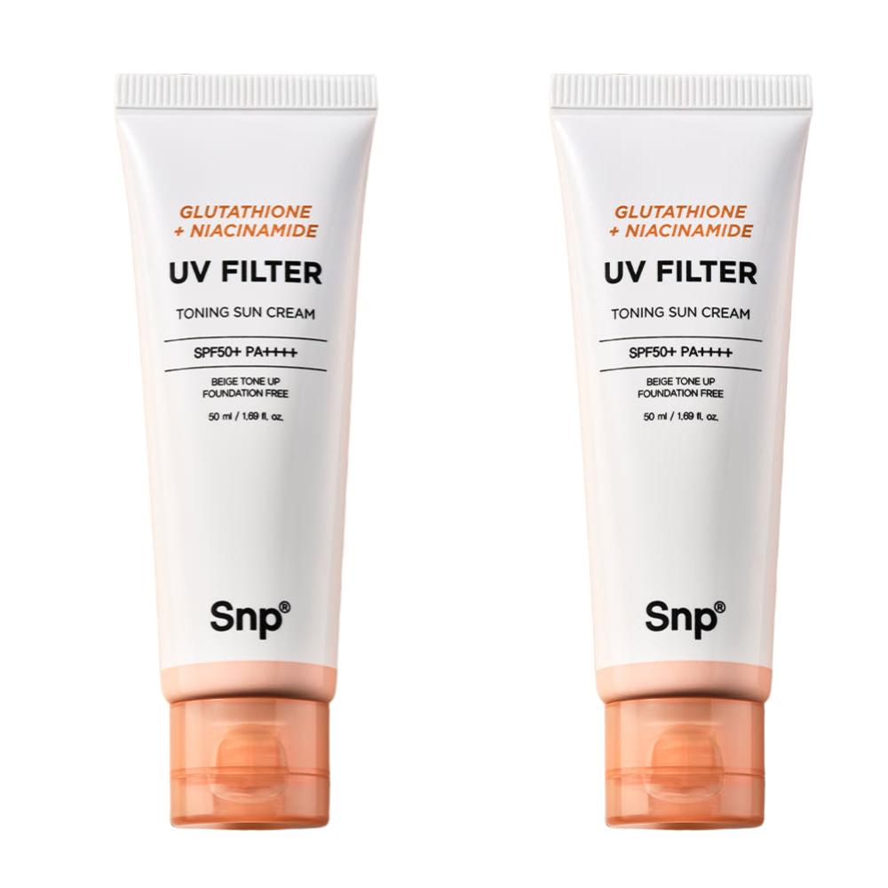 Snp Glutathione Niacinamide Toning Sunscreen SPF50+ PA++++ 50ml Twin Pack Brightening and Tone Up Sun Cream